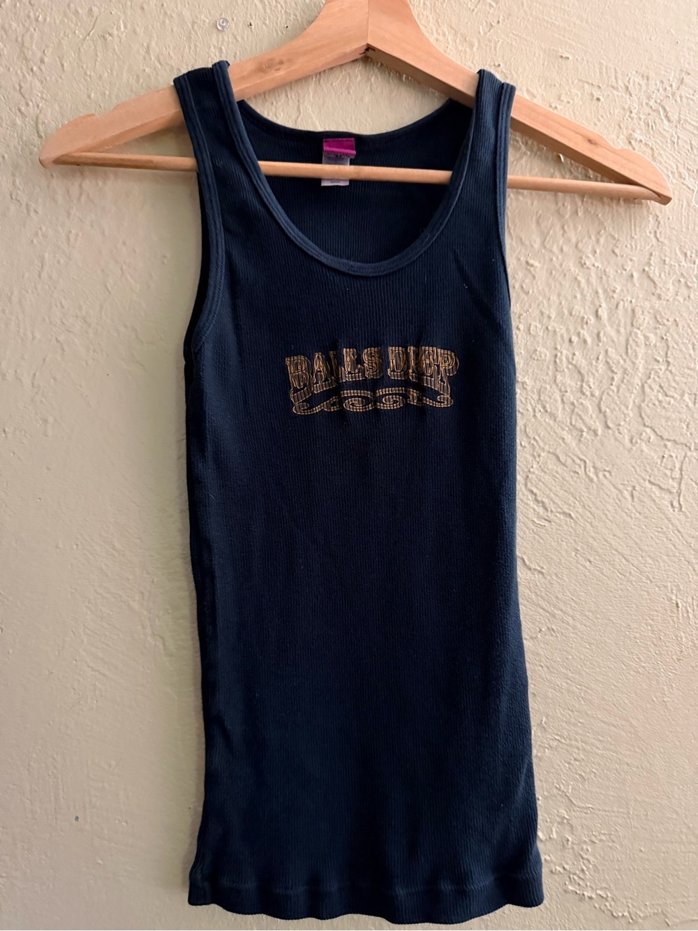 Black Ribbed Tank with Gold Graphic